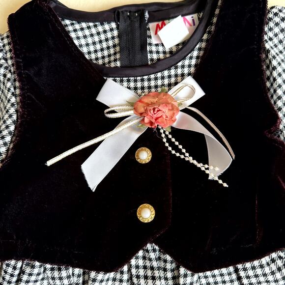 Vintage 90s MiMi Fashion Vest & Dress Set Girls Size 4T Black White Gingham Bow - Picture 5 of 7
